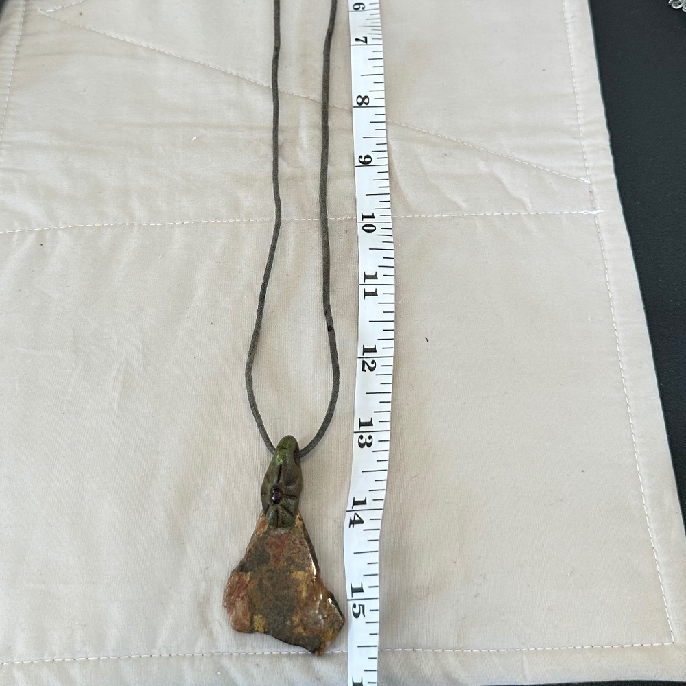 Raw Jasper Stone w/Garnet Eye Pendant on Cord Red/Brown/Tan/Cream/Orange - Picture 3 of 16